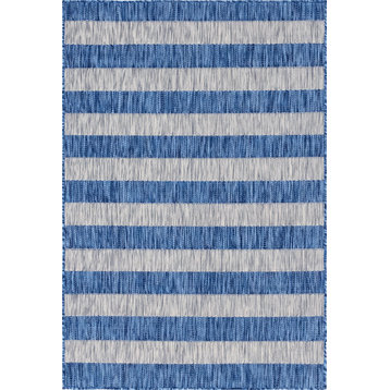 Rug Unique Loom Outdoor Striped Blue Rectangular 4'0x6'0