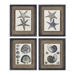 www.essentialsinside.com: coastal blue framed wall art, set of 4 - Artwork