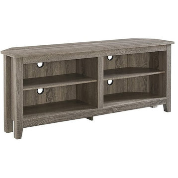 Pemberly Row Modern Wood Corner TV Stand for TVs up to 58" in Driftwood Gray