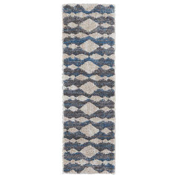Weave & Wander Caide Contemporary Rug, Blue/Gray, 2'6"x8" Runner