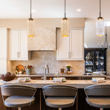 Marble Backsplash and Pendant Lighting Detail