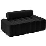 Meridian Furniture - Melody Velvet Upholstered Chair, Black, Loveseat - Give a nod to mod when you bring home this sleek Melody velvet loveseat. Designed to integrate easily with the chair and sofa in the same collection, this Melody loveseat is upholstered in soft black velvet for a look that's chic and elegant yet edgy and up-to-the-minute. The deepest of channel tufting forms a textural delight on the body of this piece, giving it a look that's one part functional seat, one part art.