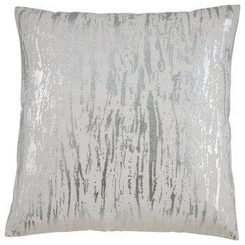 Metallic Foil Distressed Design Cotton Floor Pillow Cover, 27"x27", Silver