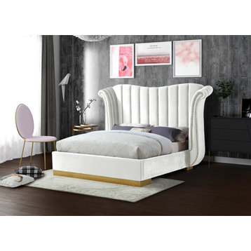 Flora Velvet Bed, White, King