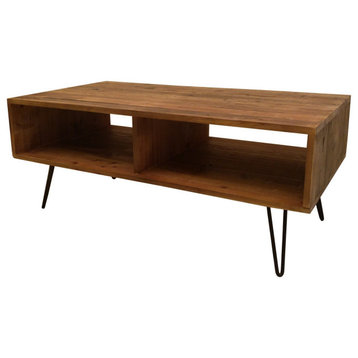 Benzara BM288102 Modern Cocktail Coffee Table With Open Compartments, Brown