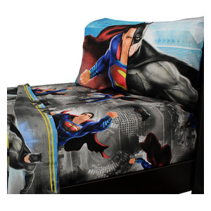 4pc BATMAN SUPERMAN TWIN BEDDING SET Crime Punishment Superhero Comforter Sheets