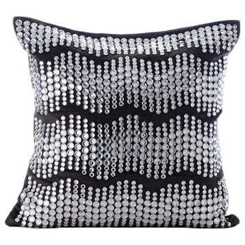 Gray Velvet 22"x22" Rhinestones & Crystals Pillows Cover, Gray Moonstone