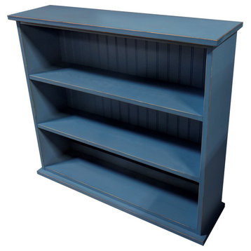 3 Shelf Bookcase, Solid Wood Bookshelf, Old Williamsburg Blue