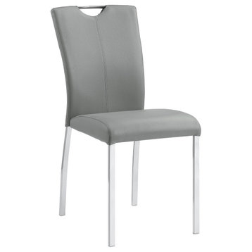 Set of 2 Dining Chair, Chrome Finished Metal Legs With Gray PU Leather Seat
