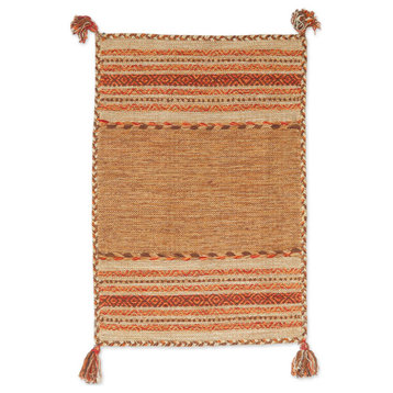 NOVICA Delhi Delight In Brown And Cotton Dhurrie Rug  (2X3)