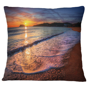 Foaming Waves At Beautiful Sunset Seashore Throw Pillow, 16"x16"