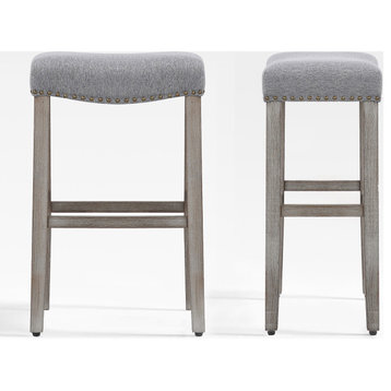 WestinTrends 2PC 29" Upholstered Saddle Seat Backless Bar Height Stool Set, Gray