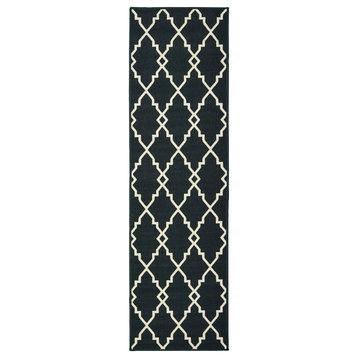 Oriental Weavers Marina Black/ Ivory Geometric Indoor/Outdoor Rug 2'3"X7'6"