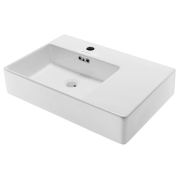 St. Tropez 24"x18" Ceramic Wall Hung Sink With Left Faucet Mount, Glossy White