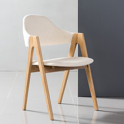 Nestor Solid Oak Dining Chair - Cream Fabric - Dining Chairs