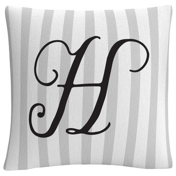 Gray Striped Ornate Letter Script H By Abc Decorative Throw Pillow