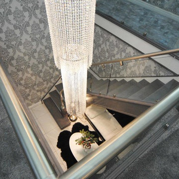 Grey, Steel and Glass Staircase Renovation