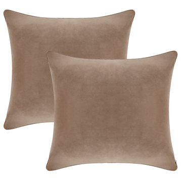 A1HC Soft Velvet Pillow Covers, YKK Zipper, Set of 2, Brown Derby, 18"x18"