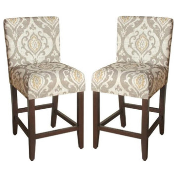 Home Square Suri 39.5" Wood and Fabric Height Barstool in Brown - Set of 2