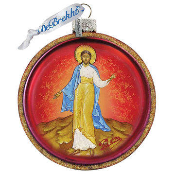 Hand Painted Jesus Cut Ball Glass Scenic Ornament