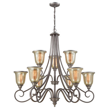 Georgetown 9 Light Chandelier In Weathered Zinc With Mercury Glass
