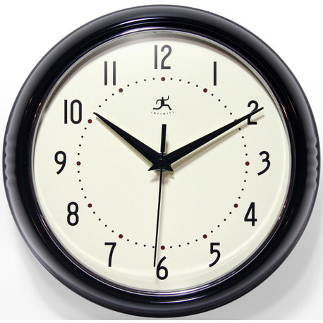 Infinity Instruments Retro Kitchen Vintage 50s Wall Clock, Black