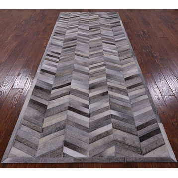 Runner Natural Cowhide Hand Stitched Rug 4' 0" X 10' 0" C1384