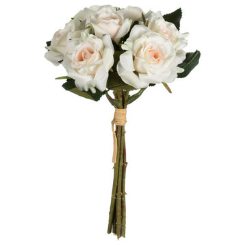 Artificial Rose Bouquet , Cream, 10"