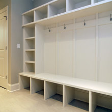 Mudroom entry with closets from garage