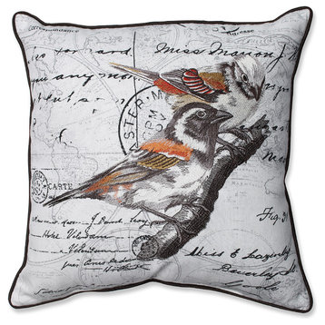 Correspondence Embroidered Birds Corded Throw Pillow