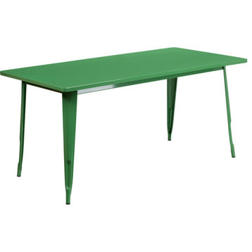 31.5''x63'' Rectangular Green Metal Indoor-Outdoor Table