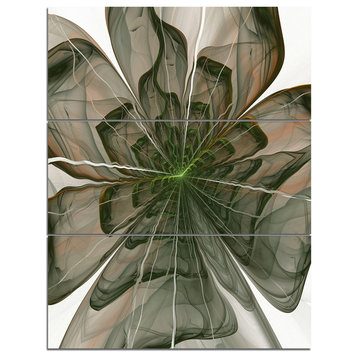 "Symmetrical Green Fractal Flower" Wall Art, 3 Panels, 28"x36"