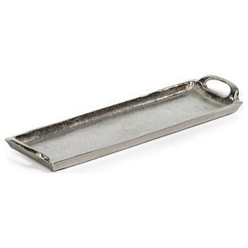 Khanya Rectangular Aluminum Trays, Set of 2, Silver Nickel