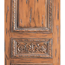 Tuscany Style Hand Carved Mahogany Single Door, scroll motif - Front Doors