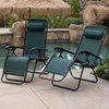 Zero Gravity Lounge Patio Chairs With Cup Holder, Set of 2, Green