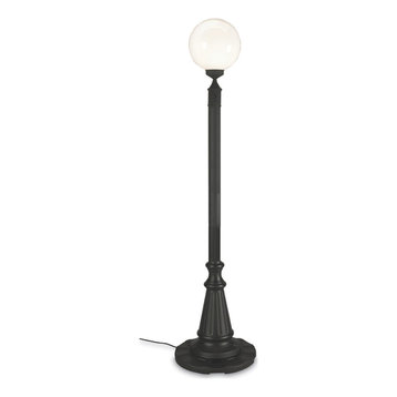 European Single Globe Lantern Patio Lamp, Black/White Glass
