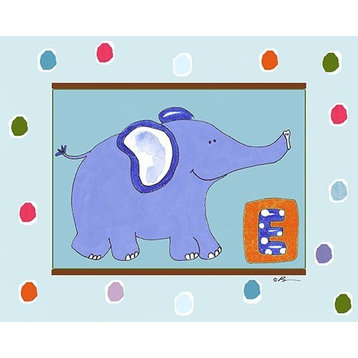 E is for Elephant in Blue, Ready To Hang Canvas Kid's Wall Decor, 8 X 10