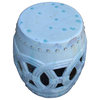 Chinese White Coin Pattern Round Clay Ceramic Garden Stool