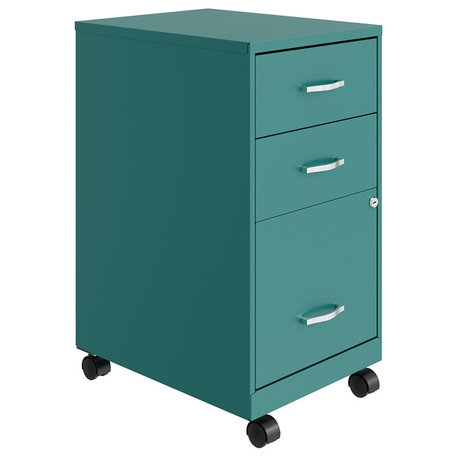 Space Solutions 18in 3 Drawer Metal Mobile Cabinet Ball Bearing Slide Turquoise