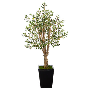 4.5' Olive Artificial Tree, Black Metal Planter