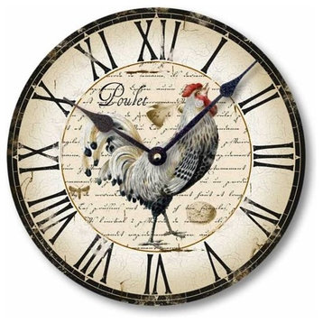 Vintage-Style Country French Chicken Clock, 10.5 Inch Diameter