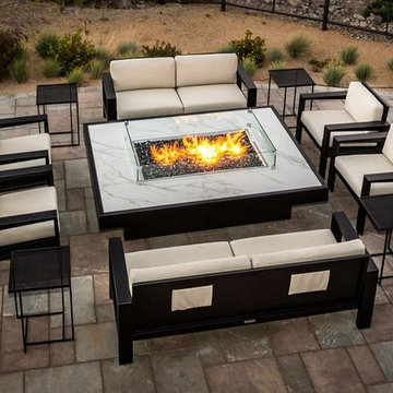 Montecito fire pit table, Balboa Seating, and Bridgeport Side Tables