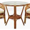 3-Piece Pelangi Dining Rattan Wicker Armchairs/Round Table Glass Top, Colonial