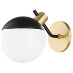 Mitzi by Hudson Valley Lighting - Miranda 1-Light Wall Sconce, Aged Brass/Soft Black - Miranda is a master of mod, serving up high contrast and perfect form in her delightfully polished silhouette. A soft black frame and globe cap are the constant, complemented by either aged brass or polished nickel. Available as a wall sconce, flush mount, chandelier, and table lamp.