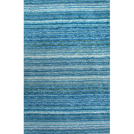 Nuloom Hand-Tufted Striped Shaggy Plush Shag Rug, Sky Blue 9'x12'