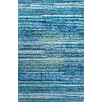 Hand-Tufted Striped Shaggy Plush Shag Rug, Sky Blue, 9'x12'