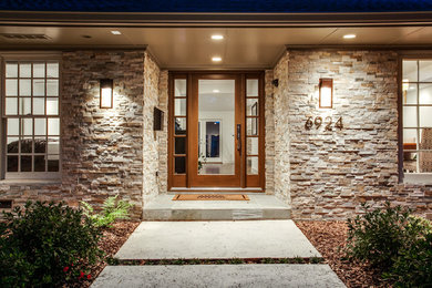 Single front door - traditional single front door idea in Dallas with a glass front door