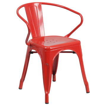 Flash Furniture Red Metal Indoor-Outdoor Chair With Arms