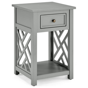 Coventry Wood End Table, Drawer and Shelf, Gray
