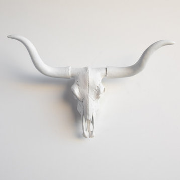 Large Faux Skull Texas Longhorn, White